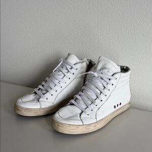 P448 White High-Top Sneakers with Distressed Beige Sole